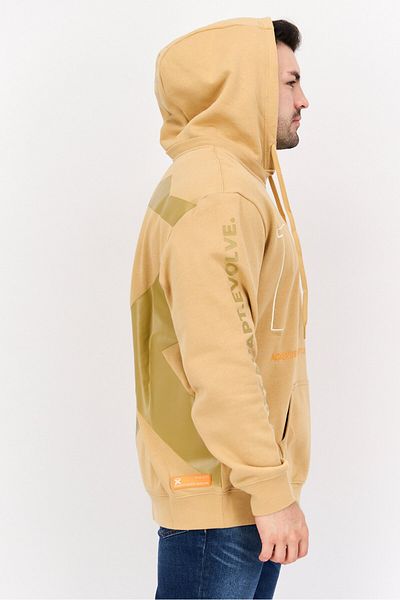DRT Men Hooded Brand Logo Long Sleeves Sweatshirt, Beige
