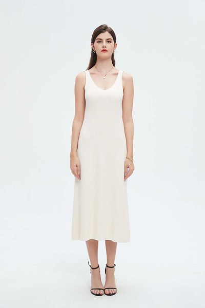 Nichii Women's Midi Dress with Open Neckline - Simple Style
