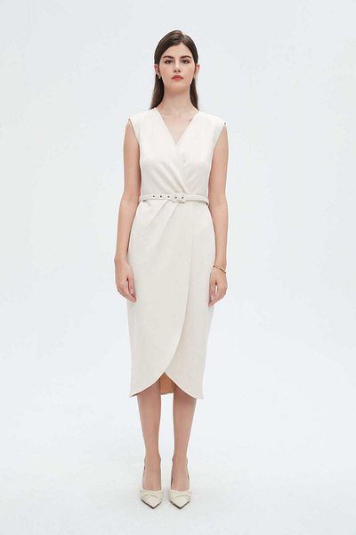 Nichii Women's Sleeveless Midi Dress with Waist Belt
