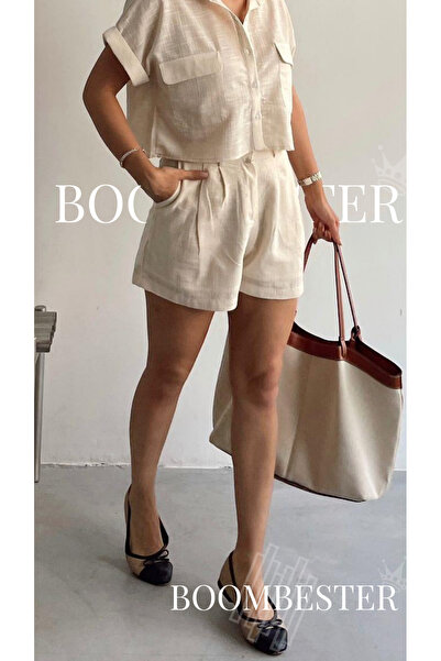 BoomBester Women's Premium Quality Linen Flam Shorts Lined with Elastic Waist