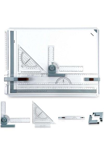 Saharaz A3 Portable Drawing Board,with Clear Rule Parallel Motion and Angle Adjustable Measuring System