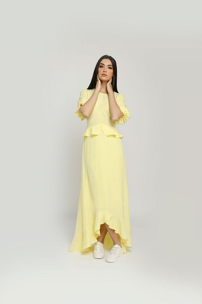 Nichii Solid Long Ruffle Dress with Short Sleeves