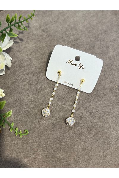 VİYA Gold Pearl Detailed Dangle Earrings