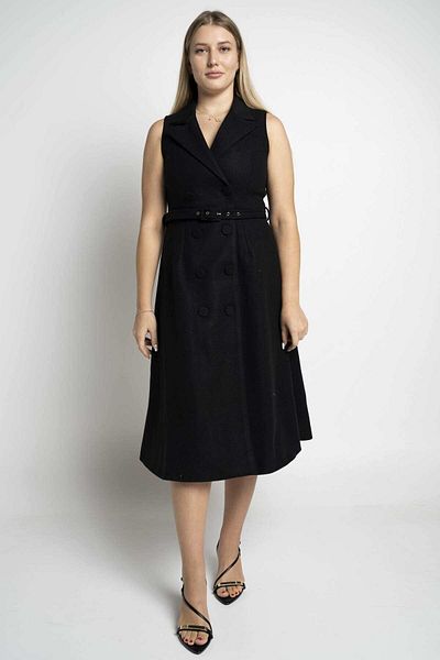 Nichii Plain Midi Dress with Front Buttons and Waist Belt