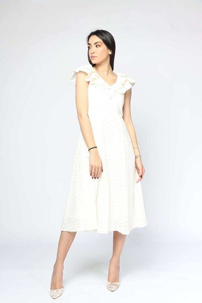 Nichii Short Sleeve Ruffled Waist Dress