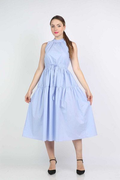 Nichii Solid Midi Dress with Waist Belt and No Sleeves