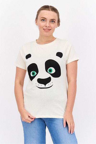 Kung-Fu Panda Women Round Neck Short Sleeves Graphic Print T-Shirt, Off White