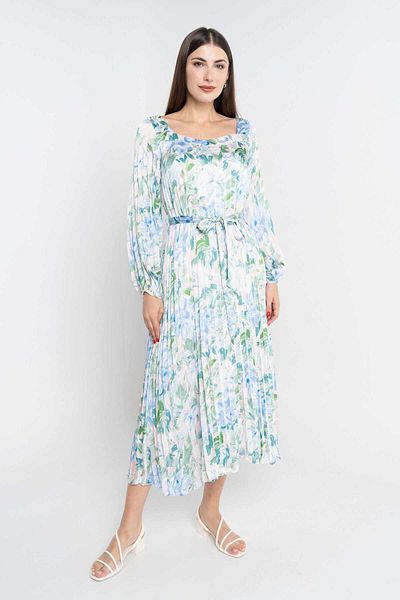 Nichii Pleated Long Sleeve Midi Dress