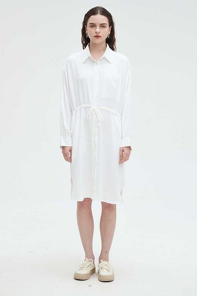 Nichii Women's Midi Dress with Long Sleeves and Waist Tie