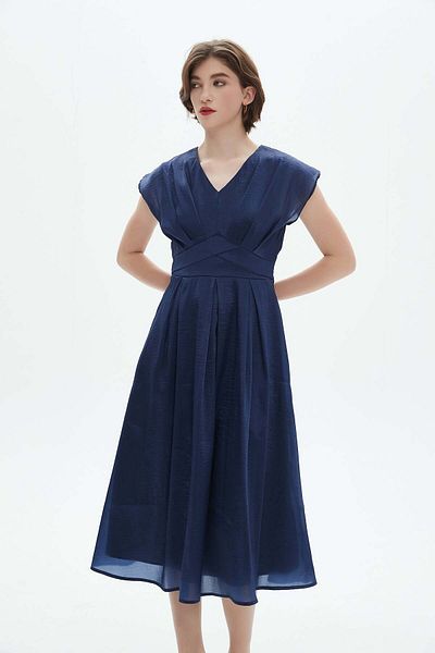 Nichii V-Neck Ruffled Short Sleeve Midi Dress