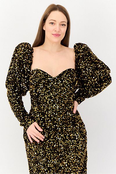 Archive Design Studio Women Metallic Midi Dress, Bronze