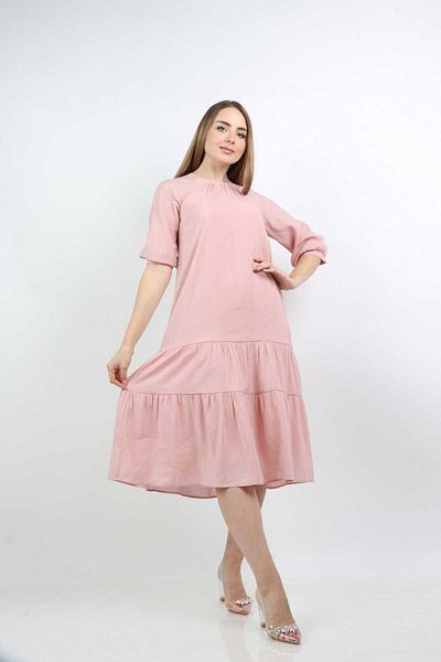 Nichii Women's Solid Ruffled Midi Dress with Short Sleeves