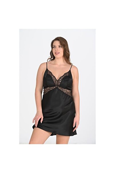 MİRALİVE Marsilyan- Large Size 2-Piece Black Dressing Gown Set Bigsize