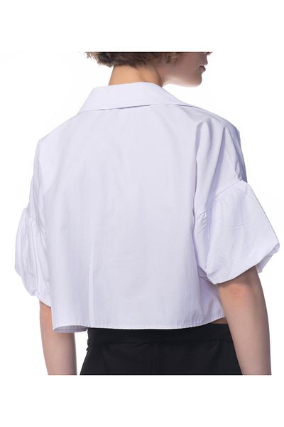 Appleline Women's Sleeve Detailed Oversize Poplin Crop Shirt Ecru