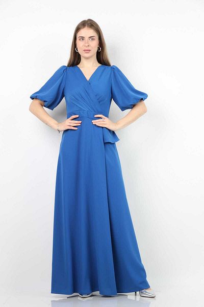 Nichii Women's Maxi Dress with Wrap Waist and Puff Sleeves