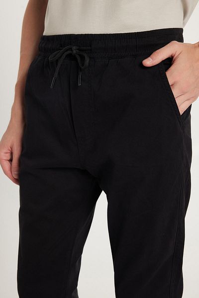 Tudors Men's Slim Fit Slim Fit Cotton Regular Waist Elastic Leg Black Trousers