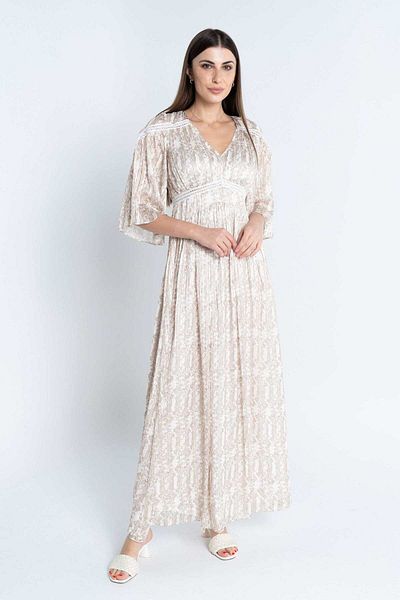 Nichii Women's Printed Maxi Dress with Flutter Sleeves and Cinched Waist