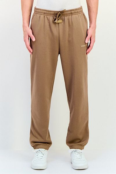 Core Elements Men Regular Fit Brand Logo Sweatpants, Beige