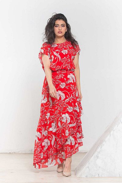 Nichii Floral Butterfly Short Sleeve Midi Dress
