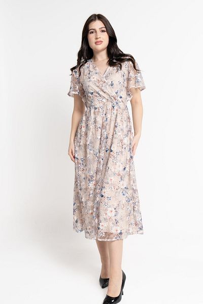 Nichii Women's Floral Print Midi Dress with Butterfly Sleeves