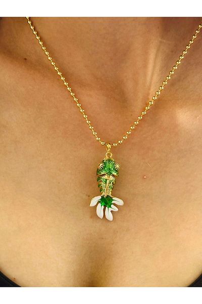 Gönülden Tasarım Steel Fish Tipped Women's Necklace 24 cm