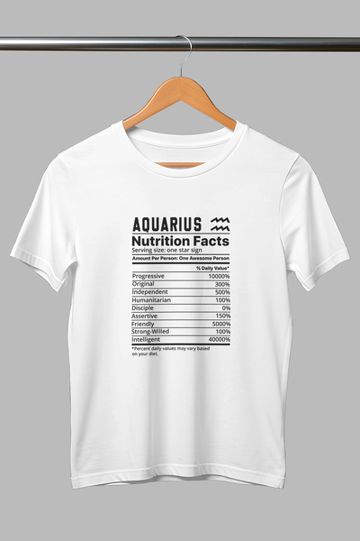 giftkonsept تي شيرت أبيض للجنسين من القطن مطبوع عليه الأبراج الدلو وقوالب الأ...