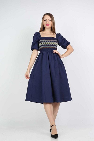Nichii Women's Midi Dress with Square Neckline and Half Sleeves