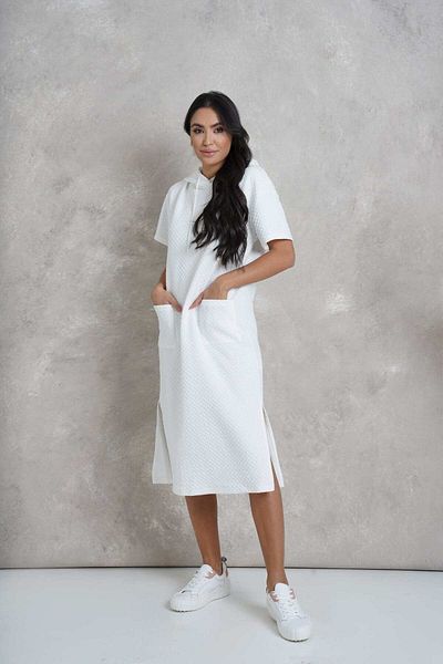 Nichii Women's Midi Dress with Side Slit and Front Pockets, Short Sleeves
