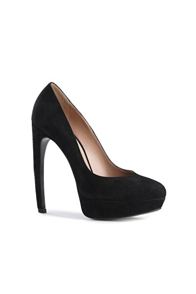 Deriderim Black Genuine Suede Platform Heeled Stiletto