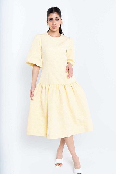 Nichii Women's Plain Wide Midi Dress with Half Sleeves