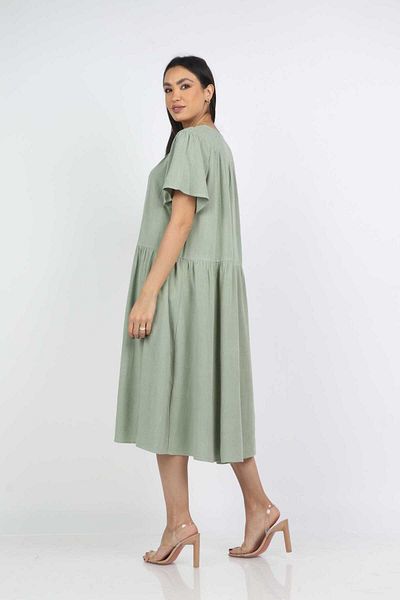 Nichii Short Sleeve Solid Midi Dress with Butterfly Sleeves