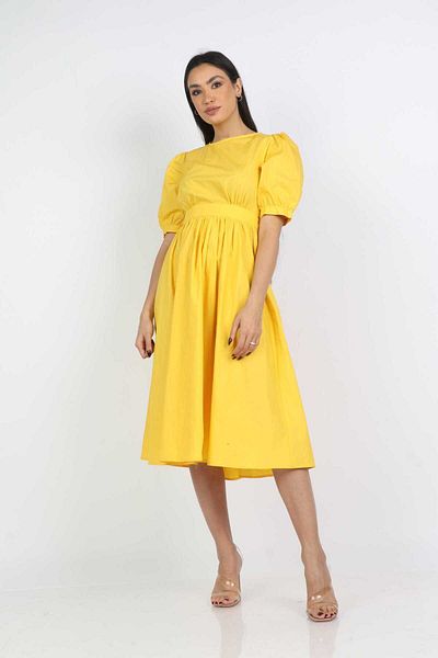 Nichii Women's Midi Dress with Puff Sleeves and Short Sleeves