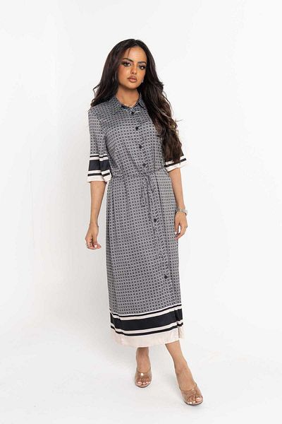 Nichii Women's Midi Dress with Front Buttons and 3/4 Sleeves
