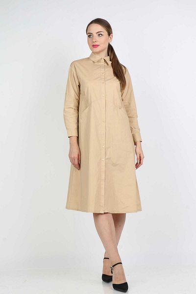 Nichii Long Sleeve Shirt-Style Midi Dress with Pockets