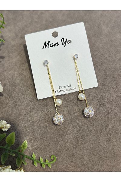 VİYA Gold Pearl Detailed Dangle Earrings