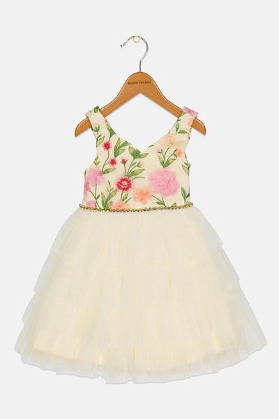 American Princess Toddlers Girl Embroidered Partywear Dress, Multicolor