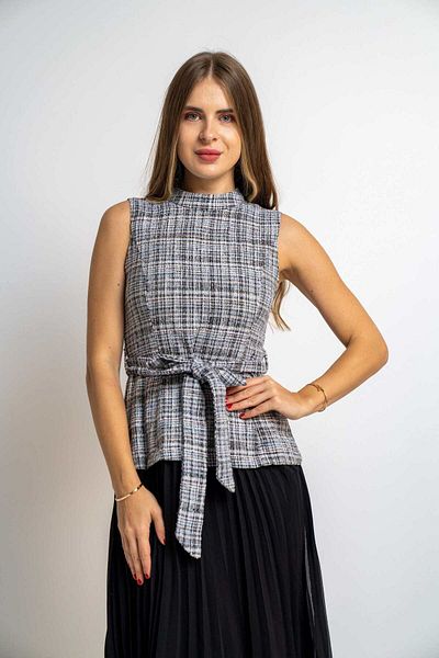 Nichii Women's Pleated Printed Midi Dress with Tie