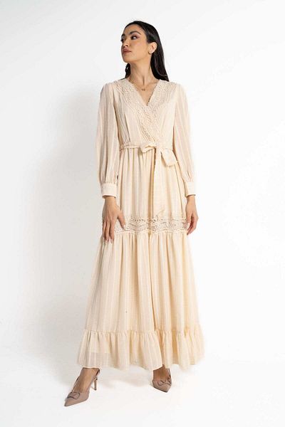 Nichii Women's Long Sleeve Maxi Dress with Waist Tie