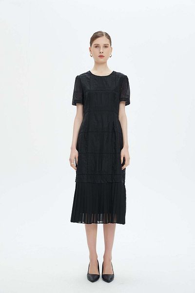 Nichii Pleated Midi Dress with Short Sleeves