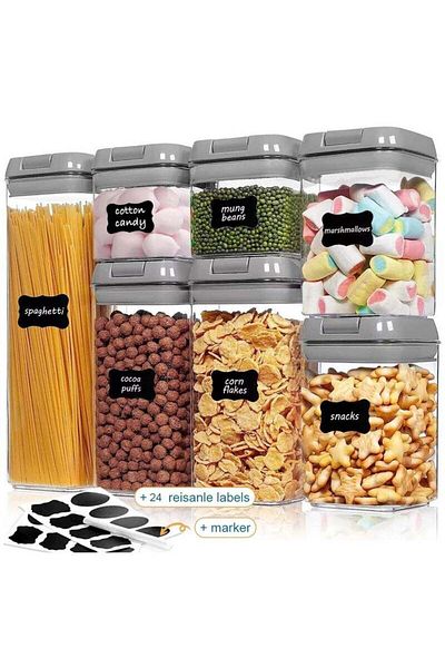 COOYA 7 Pack Airtight Kitchen Storage Organizer,Stackable Boxes Containers with Labels,Cereal & Dry Food