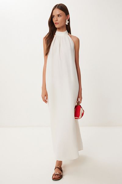 Lovelyİstanbul Halter Neckline Summer Muslin Dress Lfg0019 Cream 38