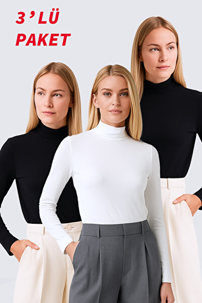 YXL COLLECTION Kadın Büyük Beden Balıkçı Yaka Uzun Kol Likralı Penye Badi - S...