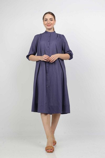 Nichii Women's Oversized Midi Shirt Dress with Front Buttons and Short Sleeves