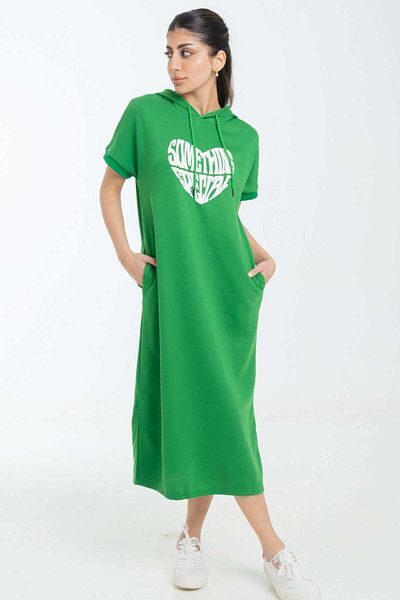 Nichii Mid-Length Dress with Hoodie and Chest Print