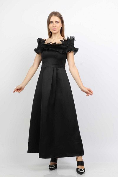 Nichii Off-Shoulder Long Evening Dress with Short Sleeves