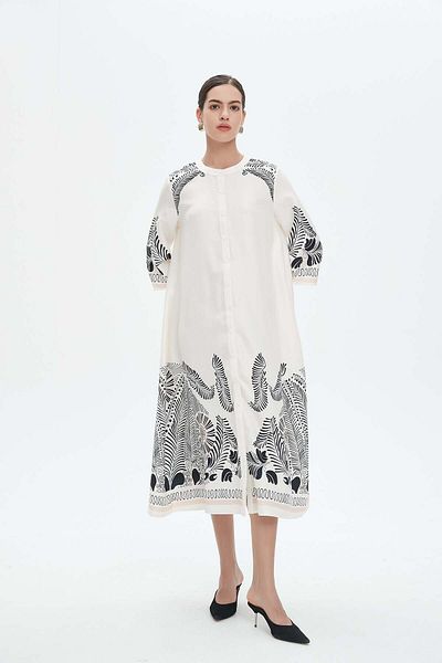 Nichii Women's 3/4 Sleeve Printed Midi Dress