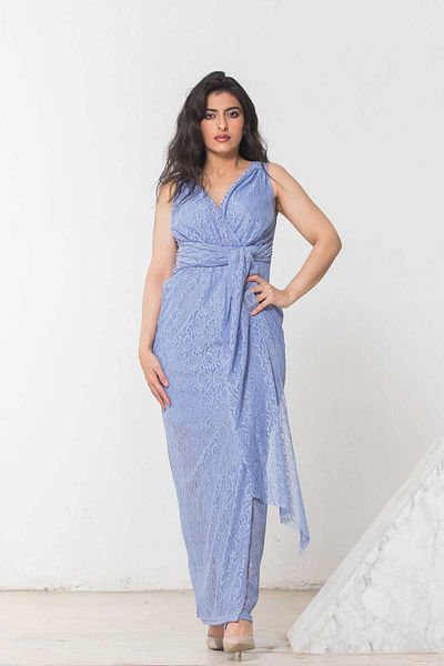 Nichii Lace Long Wrap Dress with Belt