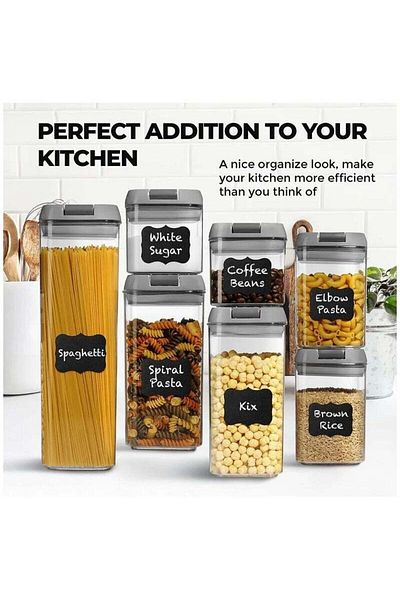 Saharaz 7 Pack Airtight Kitchen Storage Organizer,Stackable Boxes Containers with Labels,Cereal & Dry Food