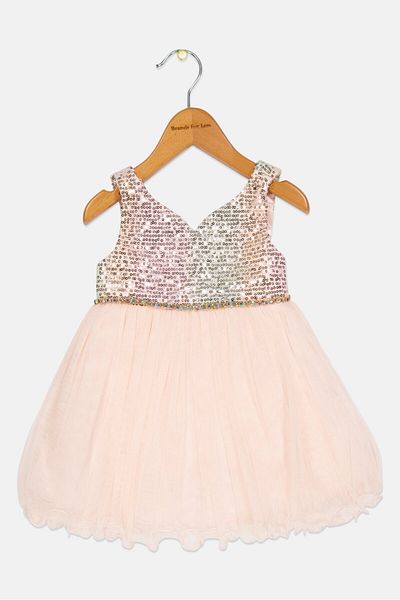 American Princess Toddlers Girl Textured Partywear Grown Dress, Pink