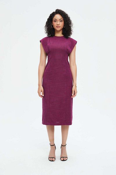 Nichii Simple Women's Midi Dress with Ruffled Waist Detail